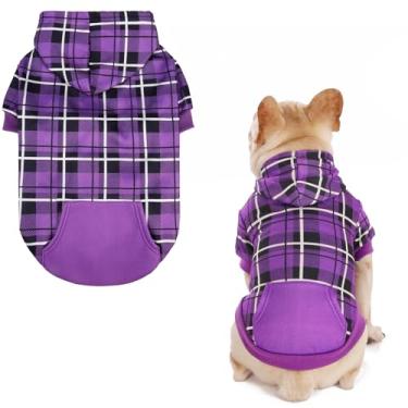 Imagem de EXPAWLORER Moletom com capuz xadrez para cachorro - suéter quente estilo britânico com orifício para trela, roupas Pitbull, roupas de inverno para todas as raças, roupas de cachorrinho e menino-gato