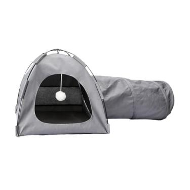 Imagem de Fenteer Tenda para gatos, túnel para gatos, antiderrapante, ventilado, com bola de brincar, portátil, para áreas internas e externas, para pequenos animais, Cinza