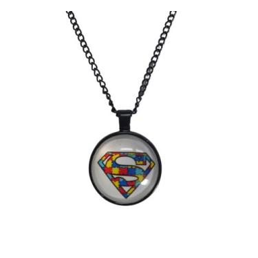 Imagem de Colar Corrente Aço Pingente Símbolo Autismo Autista Quebra-cabeça Cora