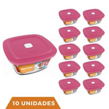 Imagem de 10 Potes Vidro Facilita Vap Quadrado Com Tampa 500ml Marinex - NADIR F