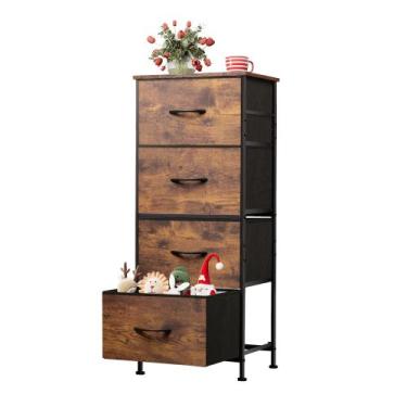 Imagem de Cômoda WLIVE com 4 gavetas, torre de armazenamento de tecido, marrom r