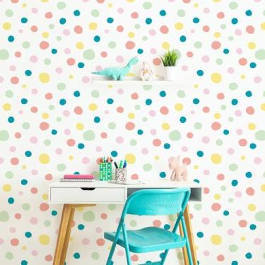 Imagem de Papel de Parede Bolinhas Coloridas Rolo 57x270cm Cobre 1,5m2 - Quartin