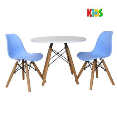 Imagem de Kit Mesa Redonda Branca 60cm + 2 Cadeiras Charles Eames Eiffel Infanti