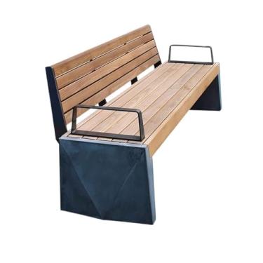 Imagem de YAYAOVP-24927 Encosto de banco externo com apoio de braço banco de madeira, com estrutura de metal de aço inoxidável, adequado para ambientes internos e externos, bancos de jardim (pequeno)