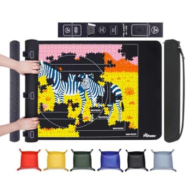 Imagem de Rubber Puzzle Mat Roll Up，Jigsaw Saver Pad Matt Rollup 46" x 26 ", Upgraded Travel Storage Bag with 6 Sorting Trays Portable Keeper Up to 500 1000 1500 Pieces with Non-Slip Bottom.