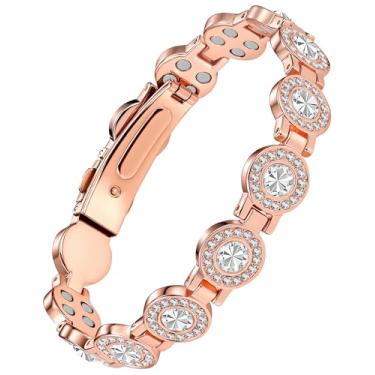Imagem de Jecanori Pulseira de cobre magnética de força 4X para mulheres — Ímãs 3800 Gauss atualizados — Comprimento ajustável, cristal fino