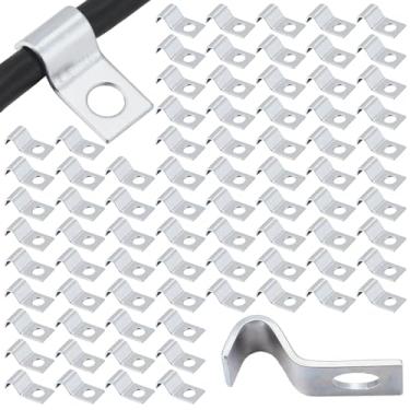 Imagem de Yaocom 100 clipes de parafuso de fio de 1/4 polegada, grampos de aço zincados para uso externo para gerenciamento de fios de montagem na parede