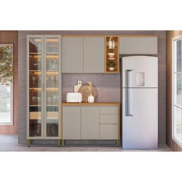 Imagem de Kit de Cozinha Completa 4 Peças Allure (2Aéreos+1Balcão+1Cristaleira) CP11 Jequitiba/Gris Fosco - Linea Brasil