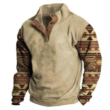 Imagem de Moletom ZOCAVIA Western Aztec para homens vintage cáqui S