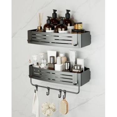 Imagem de Pacote com 2 ventosas Shower Caddy Onemake com ganchos cinza