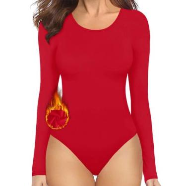 Imagem de Macacão térmico MANGOPOP para mulheres forrado de lã vermelho XXL