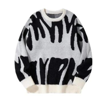 Imagem de Suéter masculino ZAFUL de tamanho grande, manga comprida, gola redonda