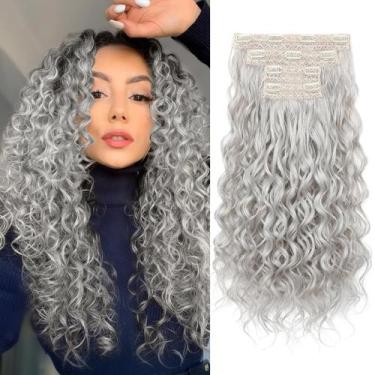 Imagem de Extensões de cabelo REECHO Curly, 4 peças, clipe de 50 cm em cinza pra