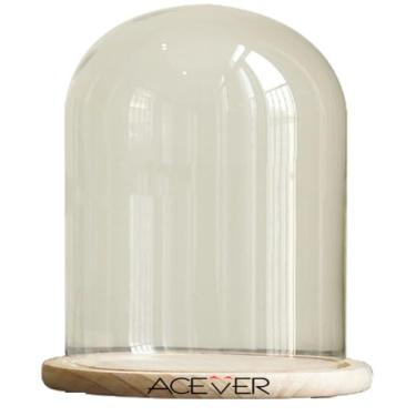Imagem de Cloche Dome Bell Jar Glass Terrarium Display Cover Base de madeira (18 * 20 cm)