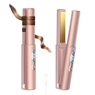 Imagem de Alisador de cabelo portátil sem fio de titânio, aquece em segundos e dura até 50 minutos e recarregável por USB, mini alisamento de ferro plano de viagem de voltagem dupla para pequenos retoques - Não