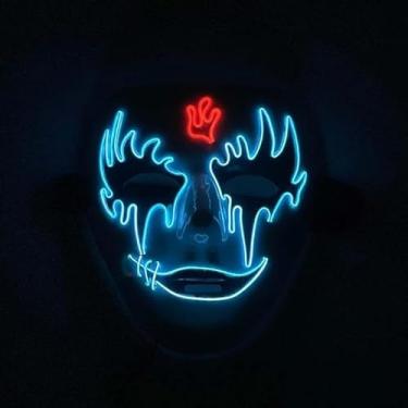 Imagem de SHANJIA Máscara de Halloween, máscara iluminada, crânio assustador com iluminação LED para festival de Halloween, cosplay, baile de máscaras, festa de carnaval (estilo 7)
