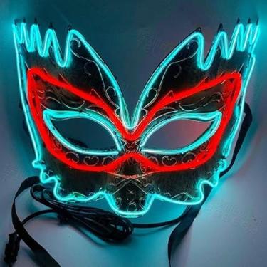 Imagem de SHANJIA Máscara de Halloween, máscara iluminada, crânio assustador com iluminação LED para festival de Halloween, cosplay, baile de máscaras, festa de carnaval (estilo 1)