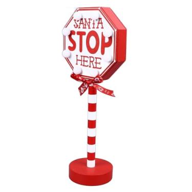 Imagem de TOPINCN LED Papai Stop Here Tree Topper Wooden Christmas Sign Decor Com Luzes Quentes para Decorações de Festas de Jardim de Quintal de Férias (Octogonal)