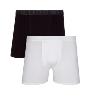Imagem de Kit 2 Cuecas Boxer Masculina Cós Liso Lupo, GG, Preto, Branco