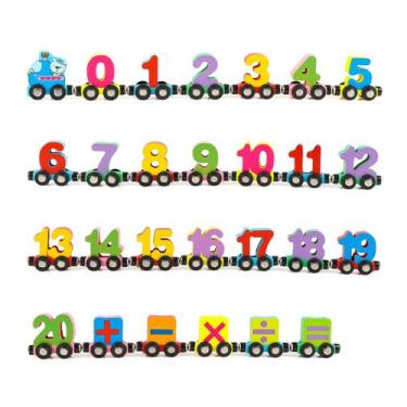 Imagem de Conjunto de trem de madeira Wondertoys 27 unidades Magnetic Number Tra