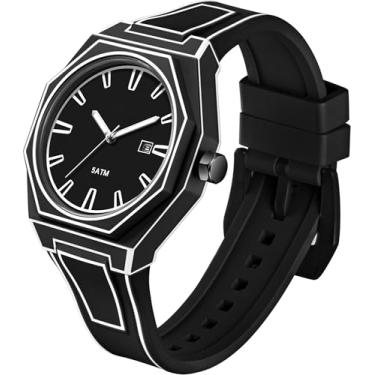 Imagem de Relógio masculino sketch, simples, minimalista, vestido, relógio de pulso exclusivo, à prova d'água, esportivo, moderno, casual, anime, analógico, para homens, calendário, data, Preto