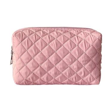 Imagem de GSHLLO Bolsa de maquiagem acolchoada de nylon organizador de cosméticos bolsas com zíper bolsas de maquiagem essenciais de viagem estojo quadriculado elegante bolsas de higiene pessoal inchadas para