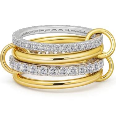Imagem de DURSI Anéis empilháveis de ouro prata para mulheres conjunto de anéis de polegar com declaração de pilha delicada aliança de casamento com zircônia cúbica (conjunto Halley, tamanho 8)