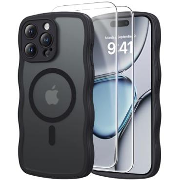 Imagem de BENTOBEN Capa para iPhone 15 Pro Max, atualizada [proteção total da câmera] [compatível com MagSafe] [protetor de tela de dois vidros] Capa de telefone fosca translúcida ondulada fofa para iPhone 15