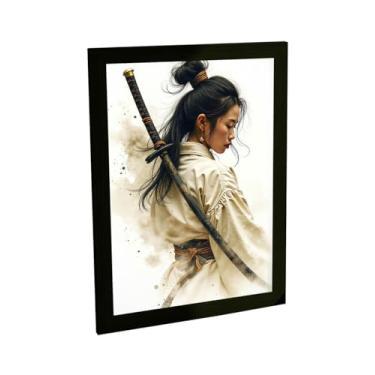 Imagem de Quadro Decorativo Mulher Samurai Ilustração Foto Realista Decoração Poster Quarto Sala