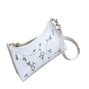 Imagem de Bolsa Sintética PU Bordada Pequena de Ombro/Mão Alça Longa - Modas Fag