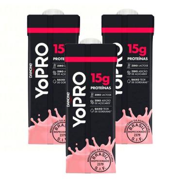 Imagem de Kit 3 YoPRO Bebida Láctea UHT Morango 15g de proteínas 250ml