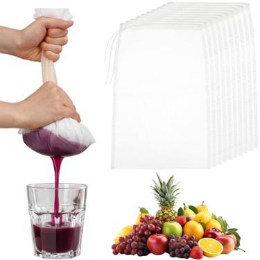 Imagem de ElevateTech Pacote com 10 sacos de leite de nozes, reutilizável, 30,5 x 20,3 cm, coador de alimentos de malha fina, sacos de pano de queijo de nylon para coar suco de frutas, queijo, fermentação fria