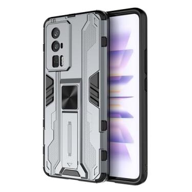 Imagem de SORAKA Capa para Xiaomi POCO F5 Pro 5G com suporte Capa de proteção resistente para Xiaomi POCO F5 Pro 5G Capa com placa de metal para suporte magnético para carro Capa Silm Fit