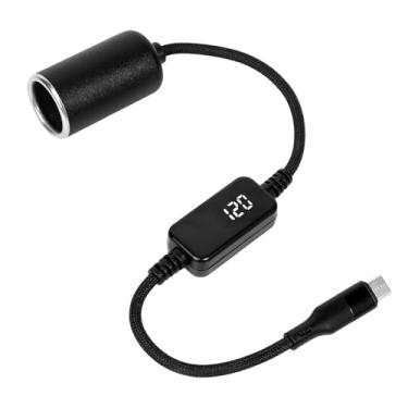 Imagem de Adaptador Acendedor Cigarro USB C para 12V, Conversor Tomada Macho Tipo C para 12V com Saída Tensão Cabo Alimentação 18W Câmera Painel Fitas LED Carro Carregador Portátil GPS (Preto)
