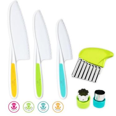 Imagem de Conjunto de corte infantil | Facas de cozinha Montessori seguras, cortadores de biscoito e enrugamento para cozinhar | Segurança de cozinha para crianças | Aumente a confiança e incentive comedores