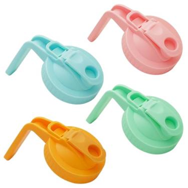 Imagem de Pacote com 4 frascos de vidro de boca larga, tampa de bico hermético, despeje a tampa do bico com alça, transforma seu pote de vidro em jarra, sem BPA e durável, tampas de tampa flip fáceis de limpar