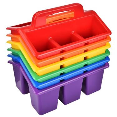 Imagem de Haundry Cesta de armazenamento para sala de aula com alça, pacote com 6 unidades de plástico, para artesanato, escritório, 4 compartimentos para crianças, lápis, giz de cera, marcador, material