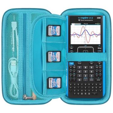 Imagem de Elonbo Estojo De Transporte Para Calculadora Gráfica Colorida Texas Instruments Ti-Nspire Cx Ii Cas/Ti-Nspire Ii/Cx/Cx Cas, Bolso Extra Com Zíper Cabo Carregamento E Manual, Verde