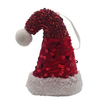 Imagem de Enfeite Mini Gorro Vermelho Chapéu Papai Noel Decorativa Pendurar árvore De Natal