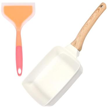 Imagem de Frigideira Tamagoyaki, Omelete Japonesa, Forma de Rolo de Ovo, Frigideira Quadrada com Espátula de Silicone, Forma Prática de Rolo de Ovo com Cabo de Madeira Frigideira Retangular Segura para