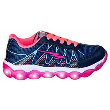 Imagem de Tênis Infantil Feminino com Luzes de Led MP1717A - AS015 Cor:Azul Marinho-Pink Bolha;Tamanho:30