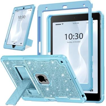 Imagem de INFILAND Capa com glitter para iPad 9ª geração (2021)/8ª geração (2020)/7ª geração (2019) 10,2 polegadas, capa protetora fofa resistente à prova de choque com suporte para crianças, meninas (azul)