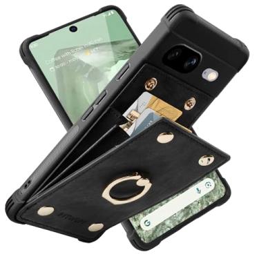 Imagem de PYTWOPY Capa carteira compatível com Google Pixel 8 5G com suporte para cartão de crédito, capa protetora à prova de choque suporta suporte de anel de rotação de 360° e bloqueio de RFID para Pixel 8
