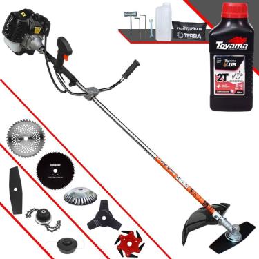 Imagem de Roçadeira Completa À Gasolina Terra GRH520 Motor 2 Tempos 52cc 2,5HP Alta Performance Com Carretel de Nylon + Kit 7 Opções de Corte + ÓLEO TOYAMA 2T