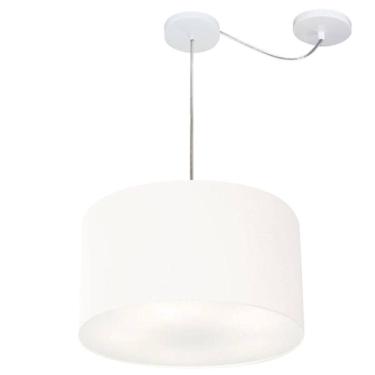 Imagem de Lustre Pendente Cilíndrico Com Desvio De Centro Md-4166 Cúpula Em Tecido 40x25cm Branco - Bivolt