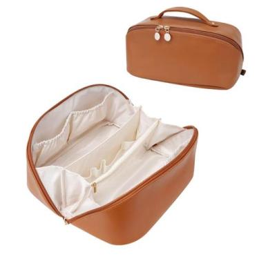 Imagem de Bolsa de cosméticos ETTP de couro PU impermeável de grande capacidade 