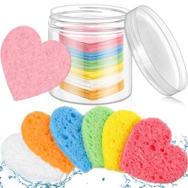Imagem de Esponjas faciais Nuenen 60 peças com recipiente em forma de coração