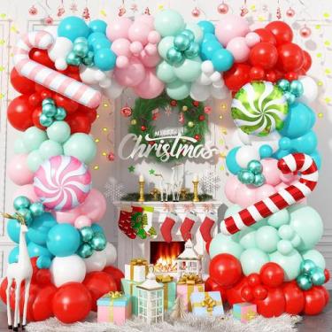 Imagem de Kit de Arco de Globos Jobkoo 146 Piezas Rosa, Rojo, Verde, Turquesa y 