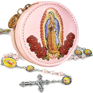 Imagem de SUTANALE Terço de pérola Nossa Senhora de Guadalupe 8 mm com decalque, Ouro, Pérola sintética