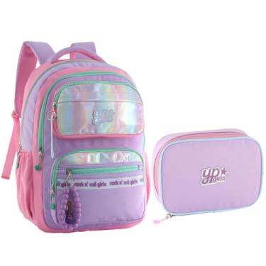 Imagem de Kit Mochila Candy Colorido Estrela Holográfico Com Chaveiro Pompom Estojo Box Juvenil (MF8232-LILÁS)